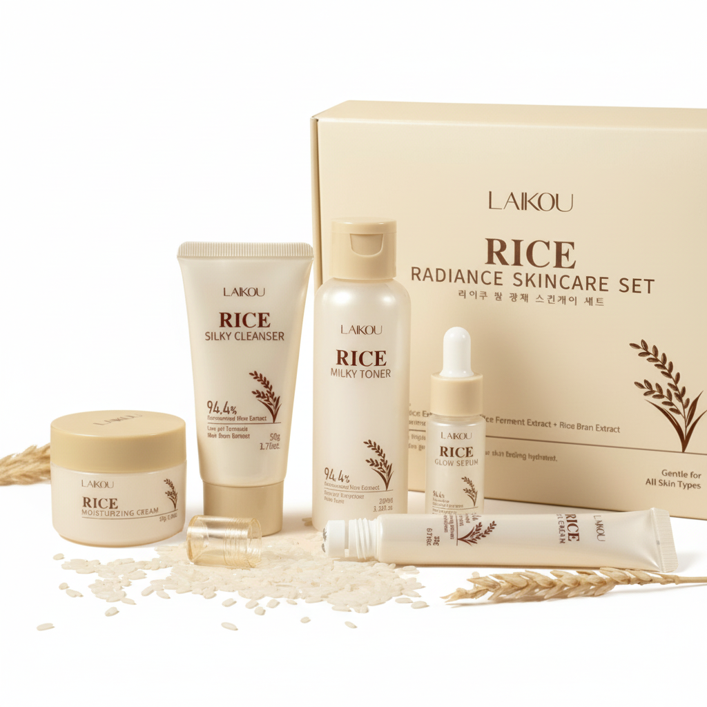 Ensemble de soins pour la peau, éclat du riz, hydrate, raffermissant, estompe les ridules, nettoyant lisse, Toner, sérum, crème pour les yeux, ensemble de crème à l'essence
